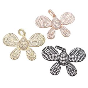 copper butterfly pendant pave zircon, mixed, approx 26-38mm