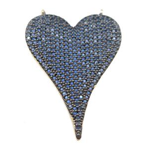 copper heart pendant pave blue zircon with 2loops, gold plated, approx 25-37mm