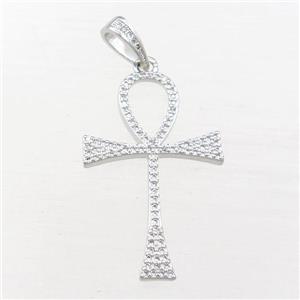 Copper Ankh Cross Pendant Pave Zircon Platinum Plated, approx 22-36mm