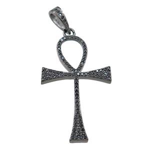 Copper Ankh Cross Pendant Pave Zircon Black Plated, approx 22-36mm