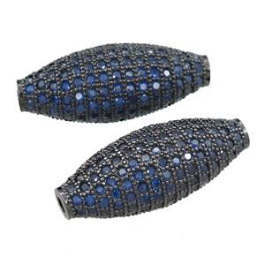 copper barrel beads pave blue zircon, black plated, approx 11-27mm