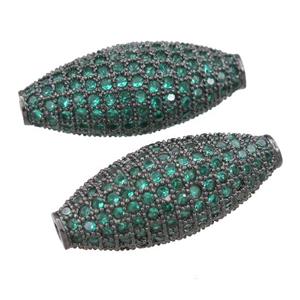 copper barrel beads pave green zircon, black plated, approx 11-27mm