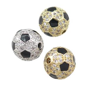 copper football beads pave zircon, round, mixed, approx 12mm dia
