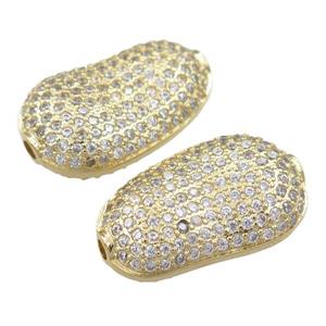 copper peanut beads pave zircon, gold plated, approx 15-25mm