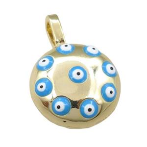 copper button pendant with evil eye, gold plated, approx 19mm