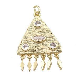 copper triangle pave zircon, gold plated, approx 21mm