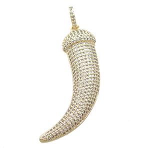 copper Horn pendant pave zircon, gold plated, approx 10-45mm