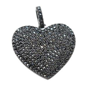 copper heart pendant pave zircon, black plated, approx 22-24mm