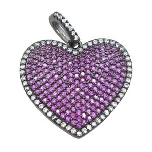copper heart pendant pave hotpink zircon, black plated, approx 22-24mm