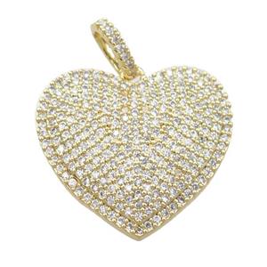 copper heart pendant pave zircon, gold plated, approx 22-24mm