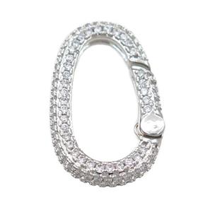 copper Carabiner Clasp pave zircon, platinum plated, approx 15-25mm