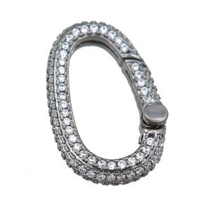 copper Carabiner Clasp pave zircon, black plated, approx 15-25mm