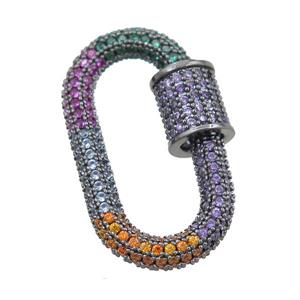 copper Carabiner Clasp pave zircon, black plated, approx 16-29mm