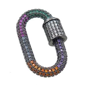 copper Carabiner Clasp pave zircon, black plated, approx 16-29mm