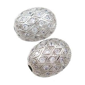 copper barrel beads pave zircon, platinum plated, approx 15-19mm