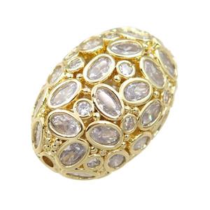 copper barrel beads pave zircon, hollow, gold plated, approx 19-28mm