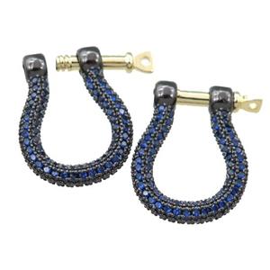 copper clasp pave blue zircon, black plated, approx 16-20mm