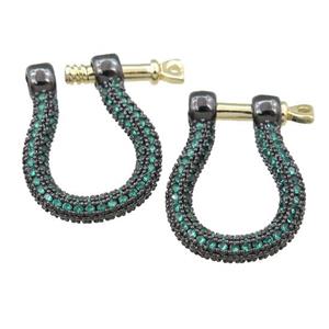 copper clasp pave green zircon, black plated, approx 16-20mm