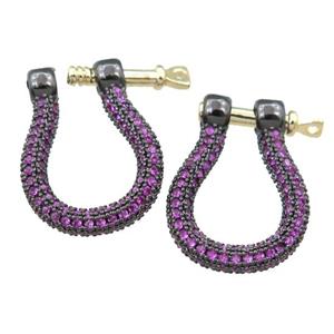 copper clasp pave hotpink zircon, black plated, approx 16-20mm