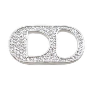 copper oval connector pave zircon, platinum plated, approx 13-25mm