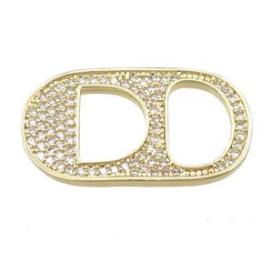 copper oval connector pave zircon, gold plated, approx 13-25mm