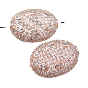 copper oval beads pave zircon, rose gold, approx 16-21mm