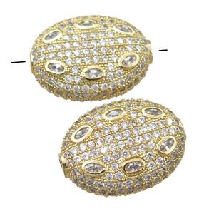 copper oval beads pave zircon, gold plated, approx 16-21mm