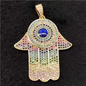 copper hamsahand pendant pave zircon, gold plated, approx 27-29mm