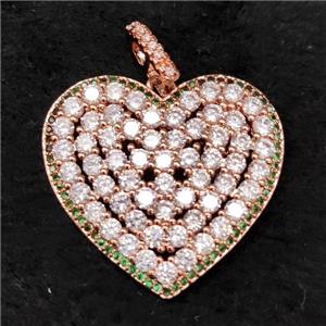 copper heart pendant pave zircon, rose gold, approx 30mm