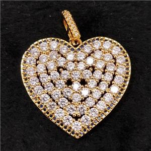 copper heart pendant pave zircon, gold plated, approx 30mm