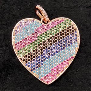 copper heart pendant pave zircon, rose gold, approx 30mm
