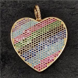 copper heart pendant pave zircon, gold plated, approx 30mm