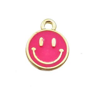 copper emoji pendant with red enameled, smile face, gold plated, approx 10mm
