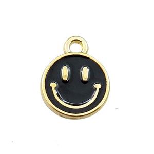 copper emoji pendant with black enameled, smile face, gold plated, approx 10mm