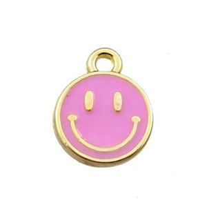 copper emoji pendant with pink enameled, smile face, gold plated, approx 10mm