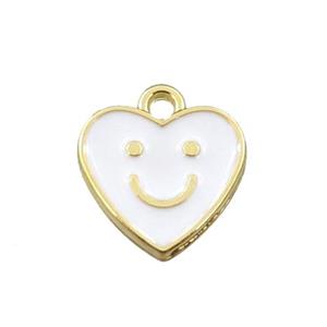 copper emoji pendant with white enameled, heart, smile face, gold plated, approx 12mm