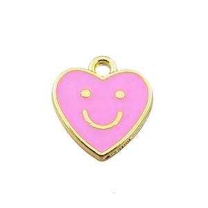 copper emoji pendant with pink enameled, heart, smile face, gold plated, approx 12mm