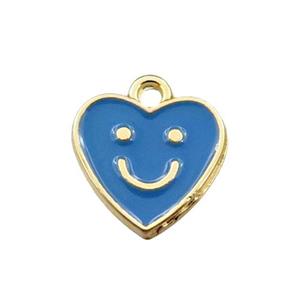 copper emoji pendant with blue enameled, heart, smile face, gold plated, approx 12mm