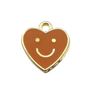copper emoji pendant with brown enameled, heart, smile face, gold plated, approx 12mm