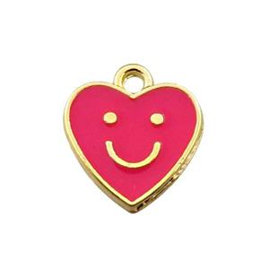 copper emoji pendant with red enameled, heart, smile face, gold plated, approx 12mm