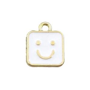 copper emoji pendant with white enameled, smile face, gold plated, approx 10x10mm