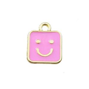 copper emoji pendant with pink enameled, smile face, gold plated, approx 10x10mm