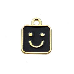copper emoji pendant with black enameled, smile face, gold plated, approx 10x10mm
