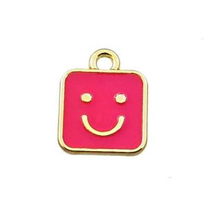 copper emoji pendant with red enameled, smile face, gold plated, approx 10x10mm