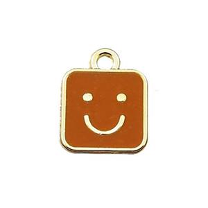 copper emoji pendant with brown enameled, smile face, gold plated, approx 10x10mm