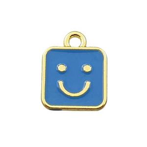 copper emoji pendant with blue enameled, smile face, gold plated, approx 10x10mm