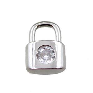 copper Lock pendant pave zircon, platinum plated, approx 8-11mm