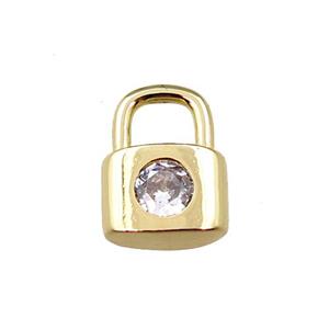 copper Lock pendant pave zircon, gold plated, approx 8-11mm