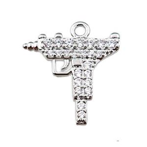 copper electric drill pendant pave zircon, platinum plated, approx 14mm