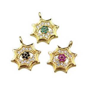 copper cobweb pendant pave zircon, gold plated, mix, approx 14mm
